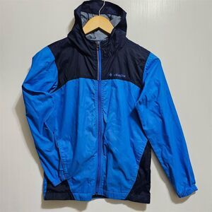 Columbia Youth M Blue Color Block Hooded Windbreaker Jacket Unisex Kids Zip